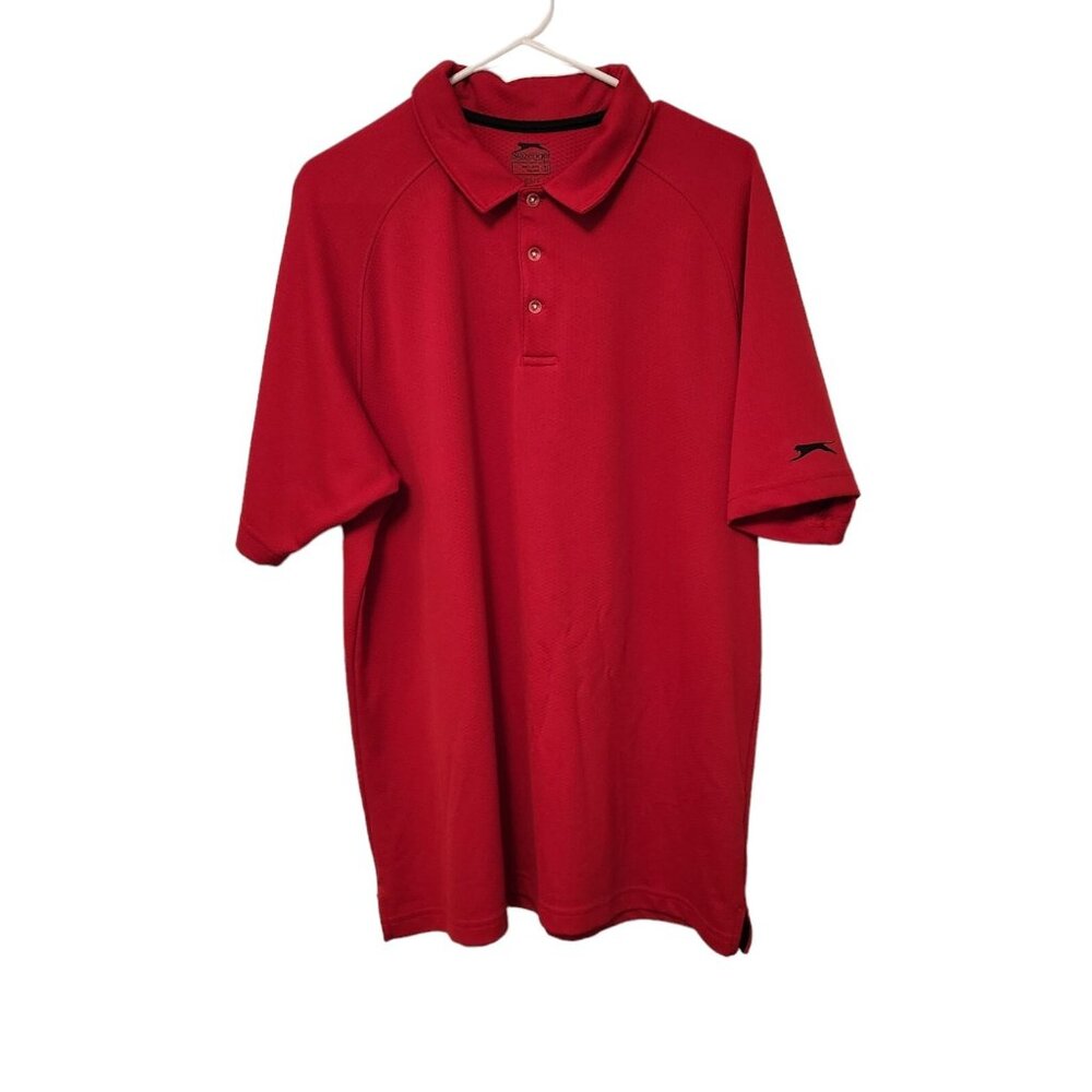 Slazenger Polo Shirt Golf Short Sleeve‎ Red Logo Casual Polyester Mens XL